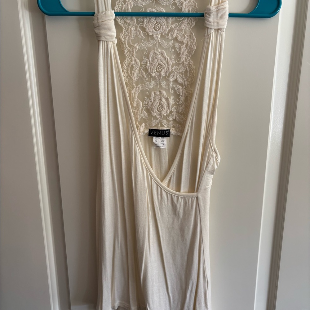 Venus Cream Lace Back Tank Top